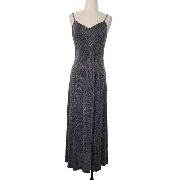 Vtg 90s Moda International Sparkly Midi Dress Sz‎ S Gray Black Party Date Event - Picture 1 of 11